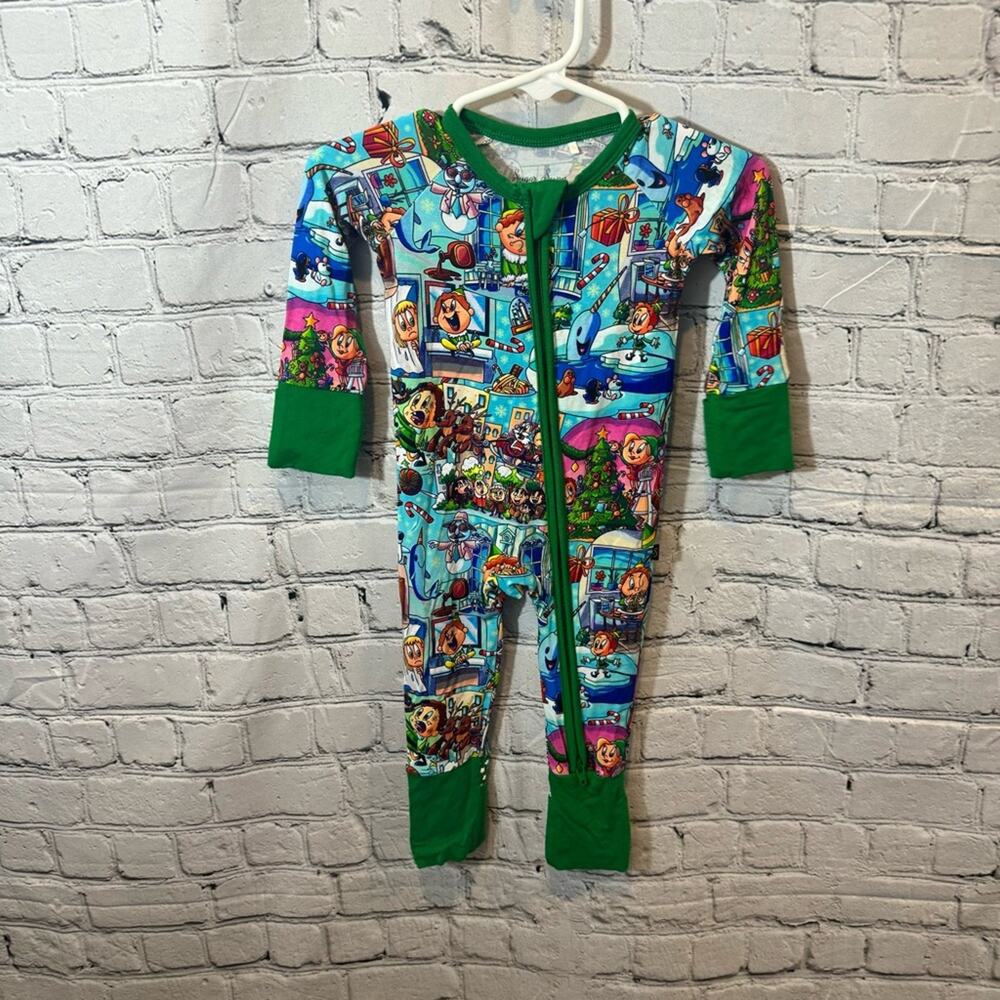 Sugar Swan Elf Pattern Bamboo Zippie Romper